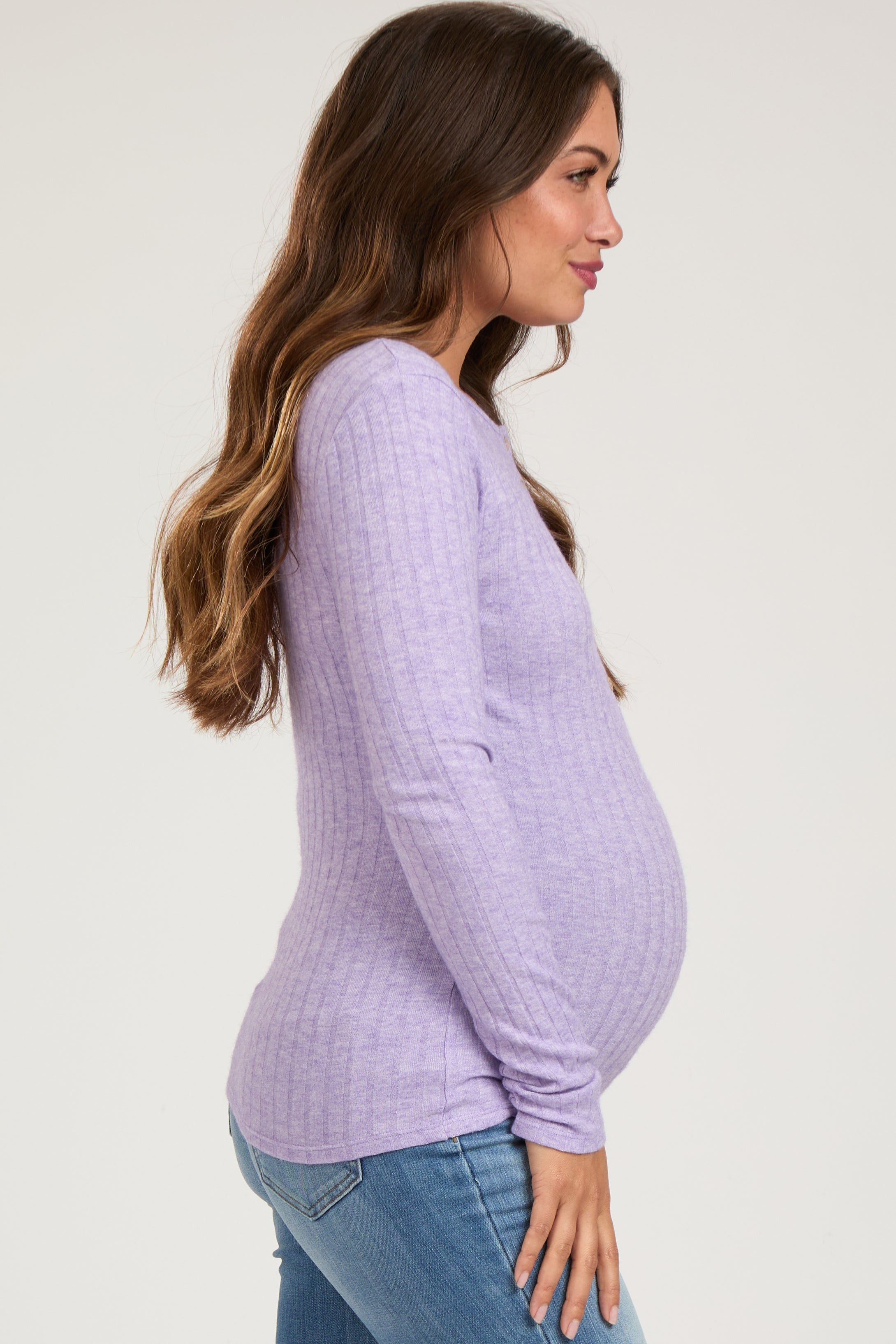 Lavender Ribbed Knit Button Long Sleeve Maternity Top sold by Pinkblush product image thumbnail 2
