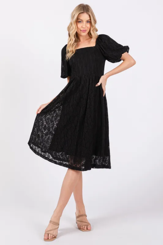 Black Lace Square Neck Dress sold by Pinkblush