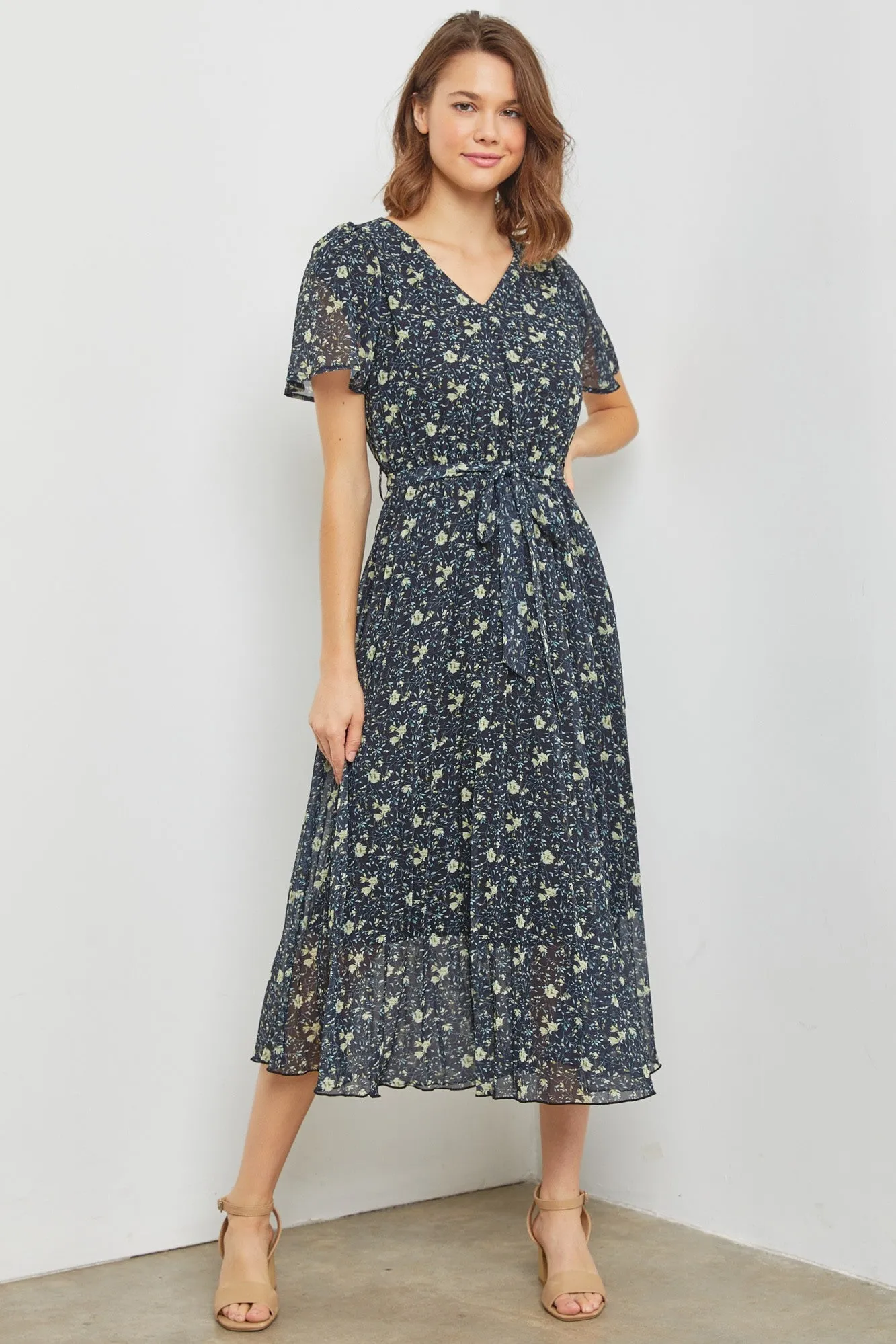 Black Multi Floral Print Midi Dress sold by Pinkblush