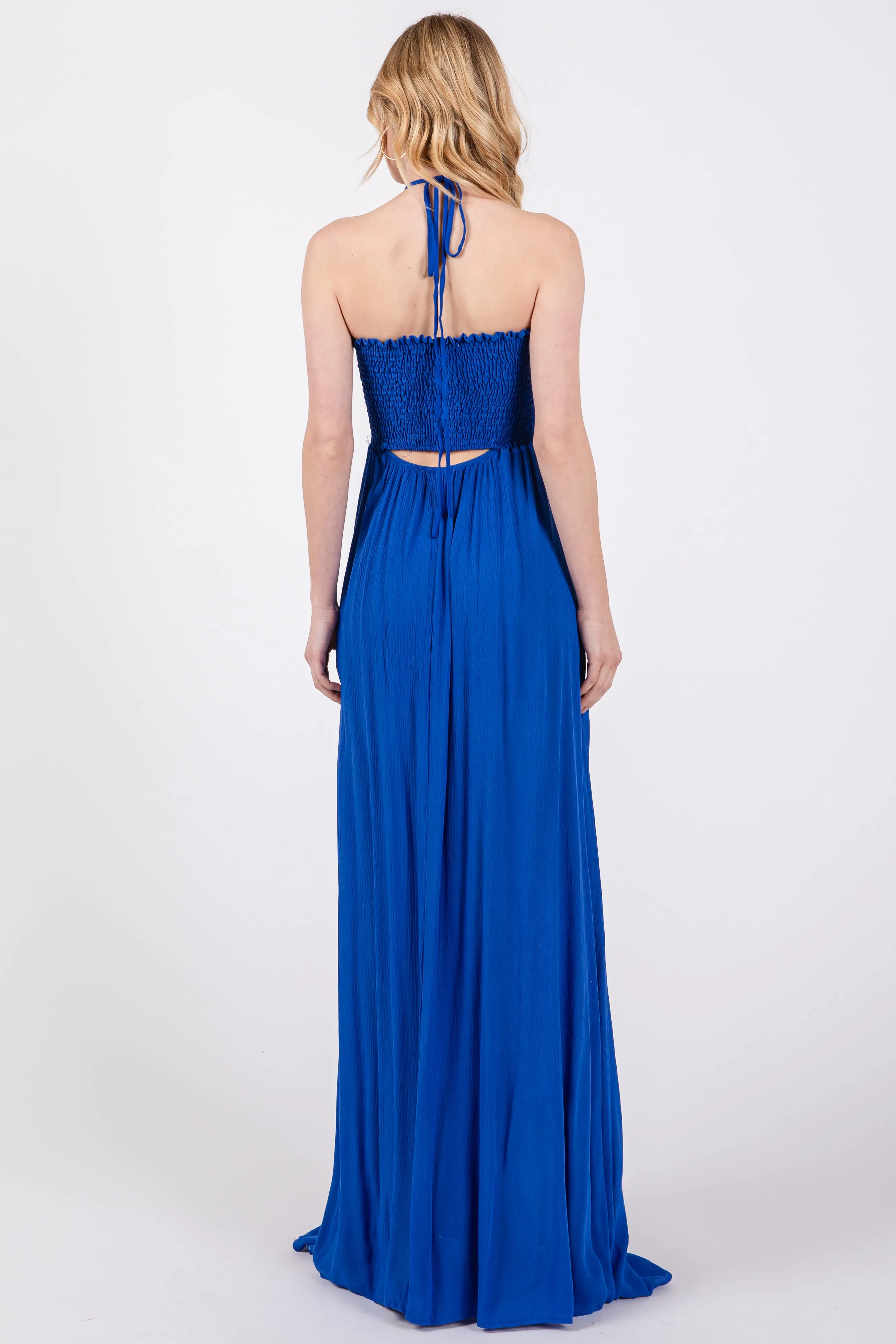 Royal Blue Smocked Halter Maxi Dress sold by Pinkblush product image thumbnail 3