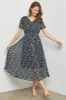 Black Multi Floral Print Midi Dress sold by Pinkblush