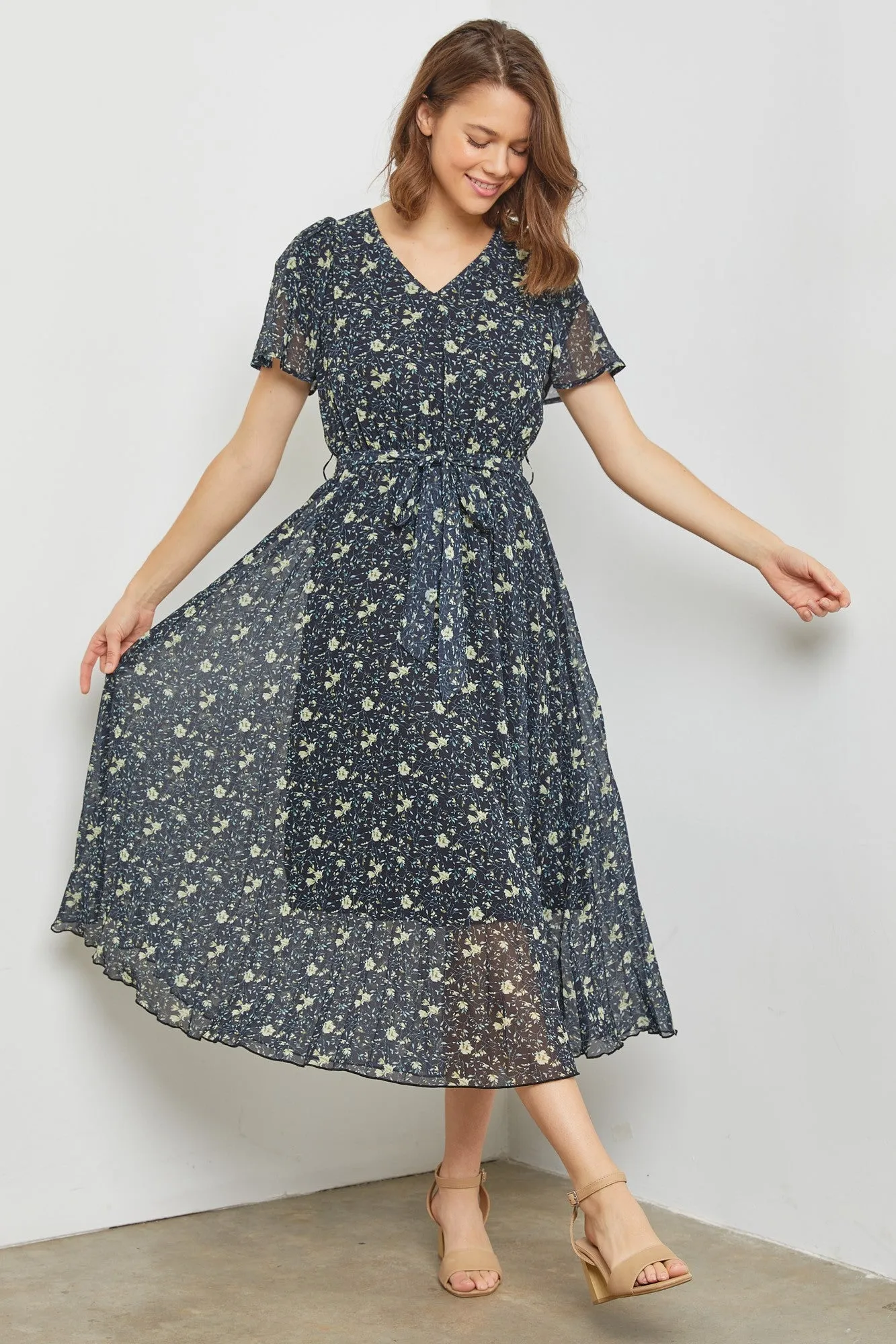 Black Multi Floral Print Midi Dress sold by Pinkblush product image thumbnail 2