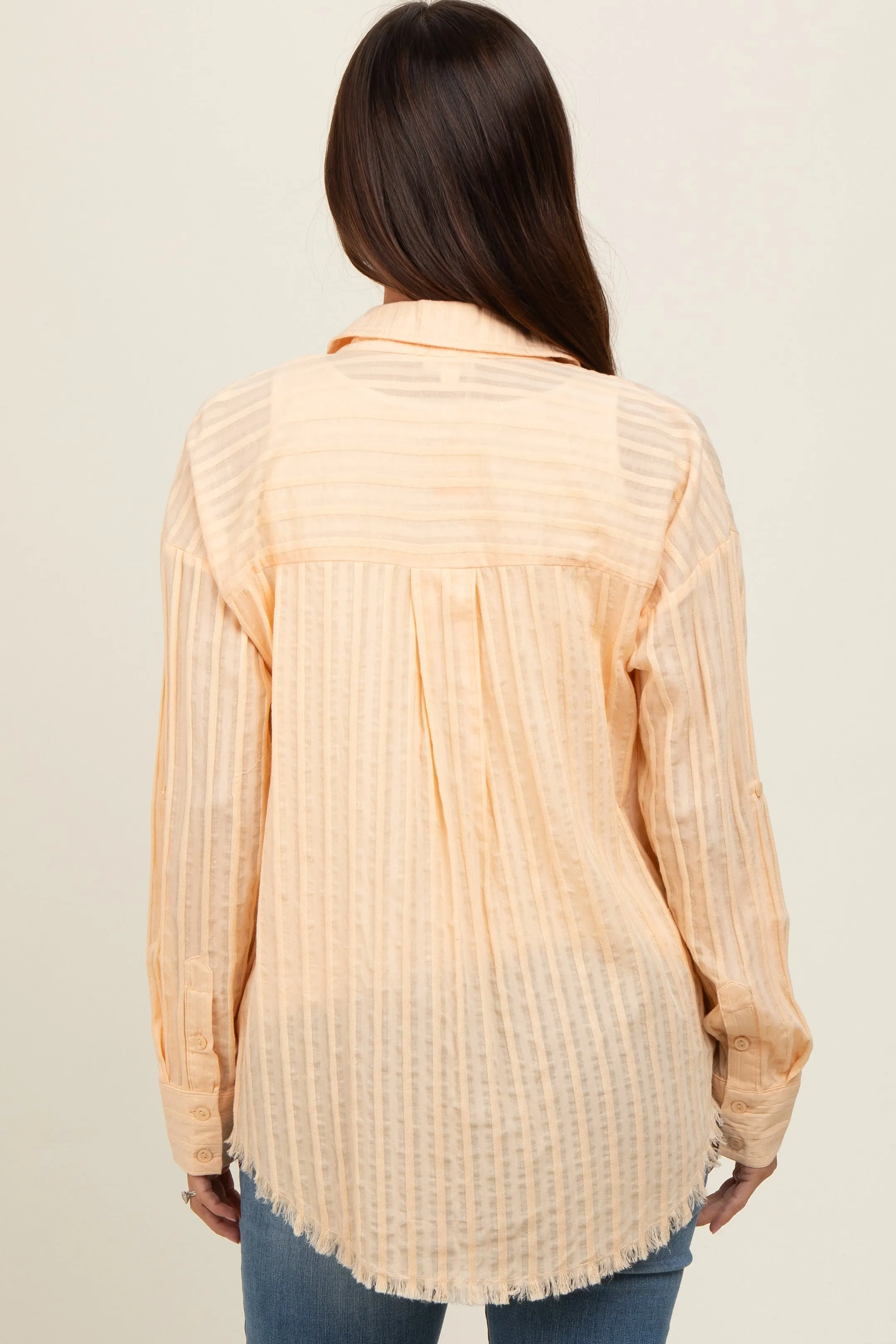 Peach Striped Fringe Button Down Maternity Shirt sold by Pinkblush product image thumbnail 3