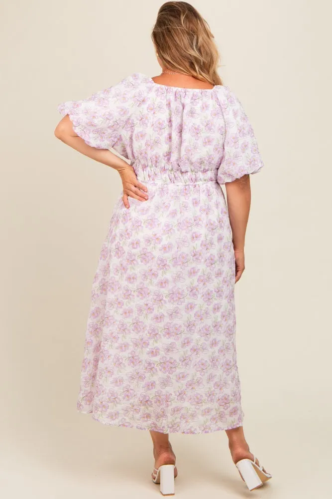 Lavender Floral Puff Sleeve Maternity Plus Midi Dress sold by Pinkblush product image thumbnail 4