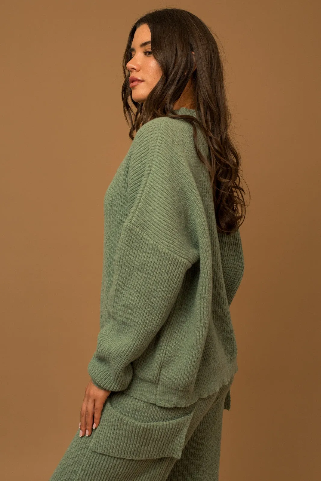 Olive Mock Neck Lightweight Sweater sold by Pinkblush product image thumbnail 3