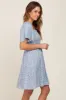 Light Blue Floral Smocked Square Neck Ruffle Hem Dress sold by Pinkblush