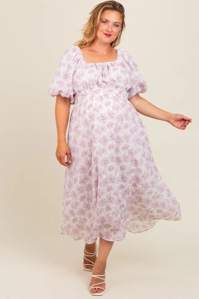 Lavender Floral Puff Sleeve Maternity Plus Midi Dress sold by Pinkblush product image thumbnail 2