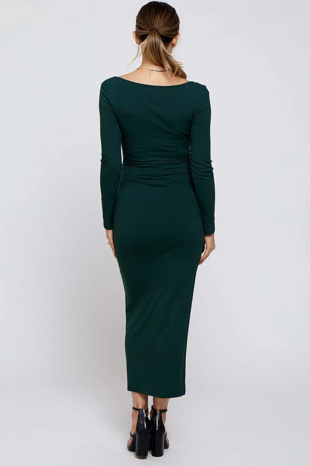 Forest Green Ribbed Scoop Neck Maternity Midi Dress sold by Pinkblush product image thumbnail 3