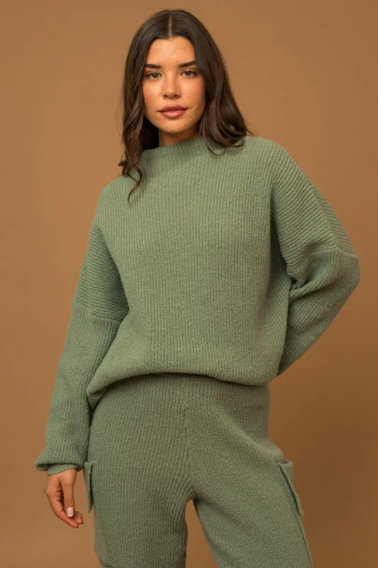 Olive Mock Neck Lightweight Sweater sold by Pinkblush
