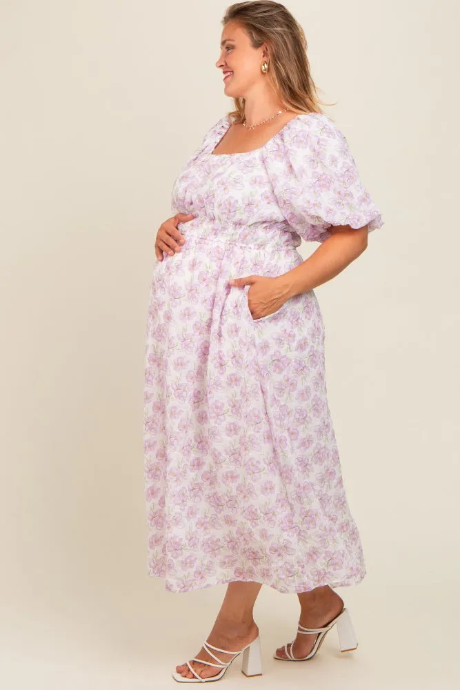 Lavender Floral Puff Sleeve Maternity Plus Midi Dress sold by Pinkblush product image thumbnail 3