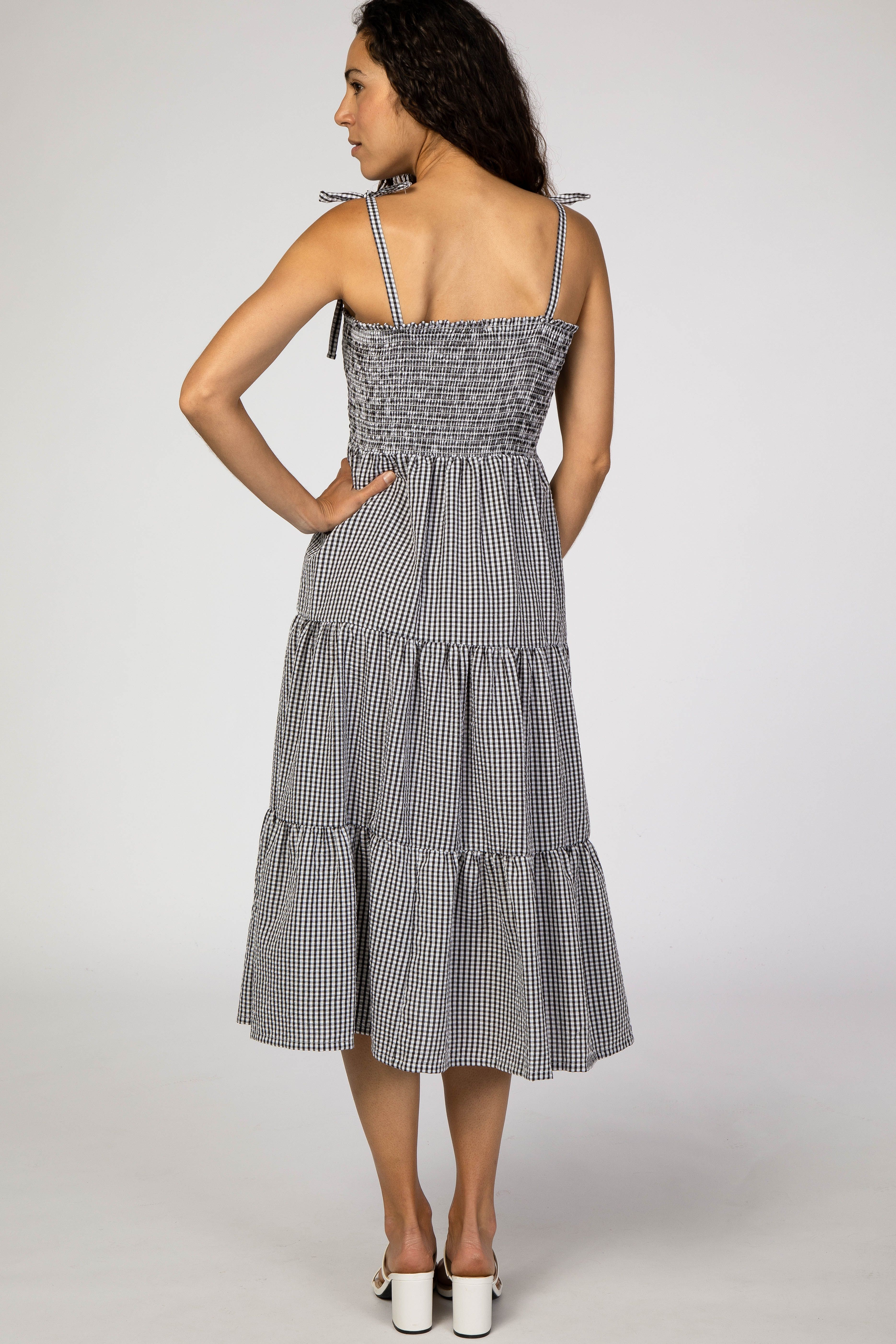 Black Checkered Tiered Midi Dress sold by Pinkblush product image thumbnail 3