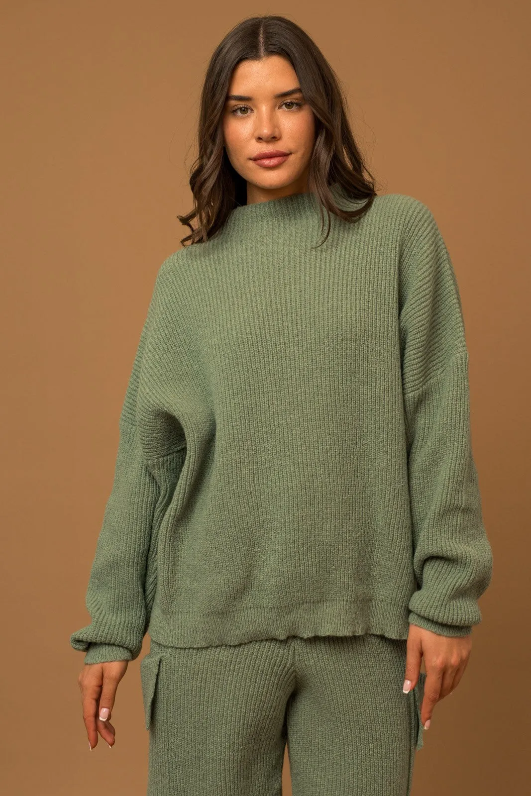 Olive Mock Neck Lightweight Sweater sold by Pinkblush product image thumbnail 2