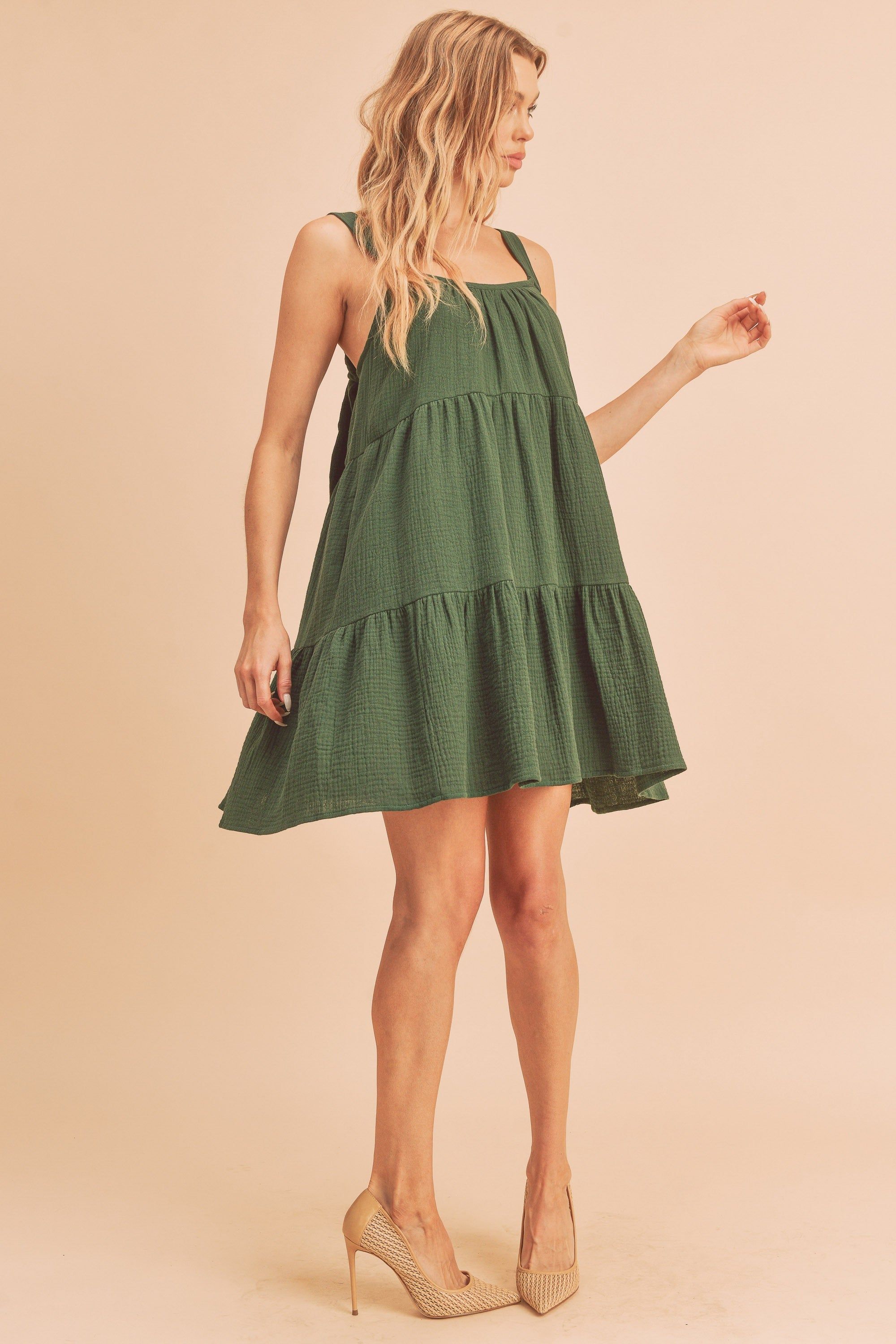 Forest Green Sleeveless Tiered Ruffle Hem Dress sold by Pinkblush product image thumbnail 4