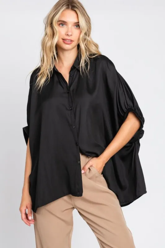 Black Oversized Button Down Blouse sold by Pinkblush
