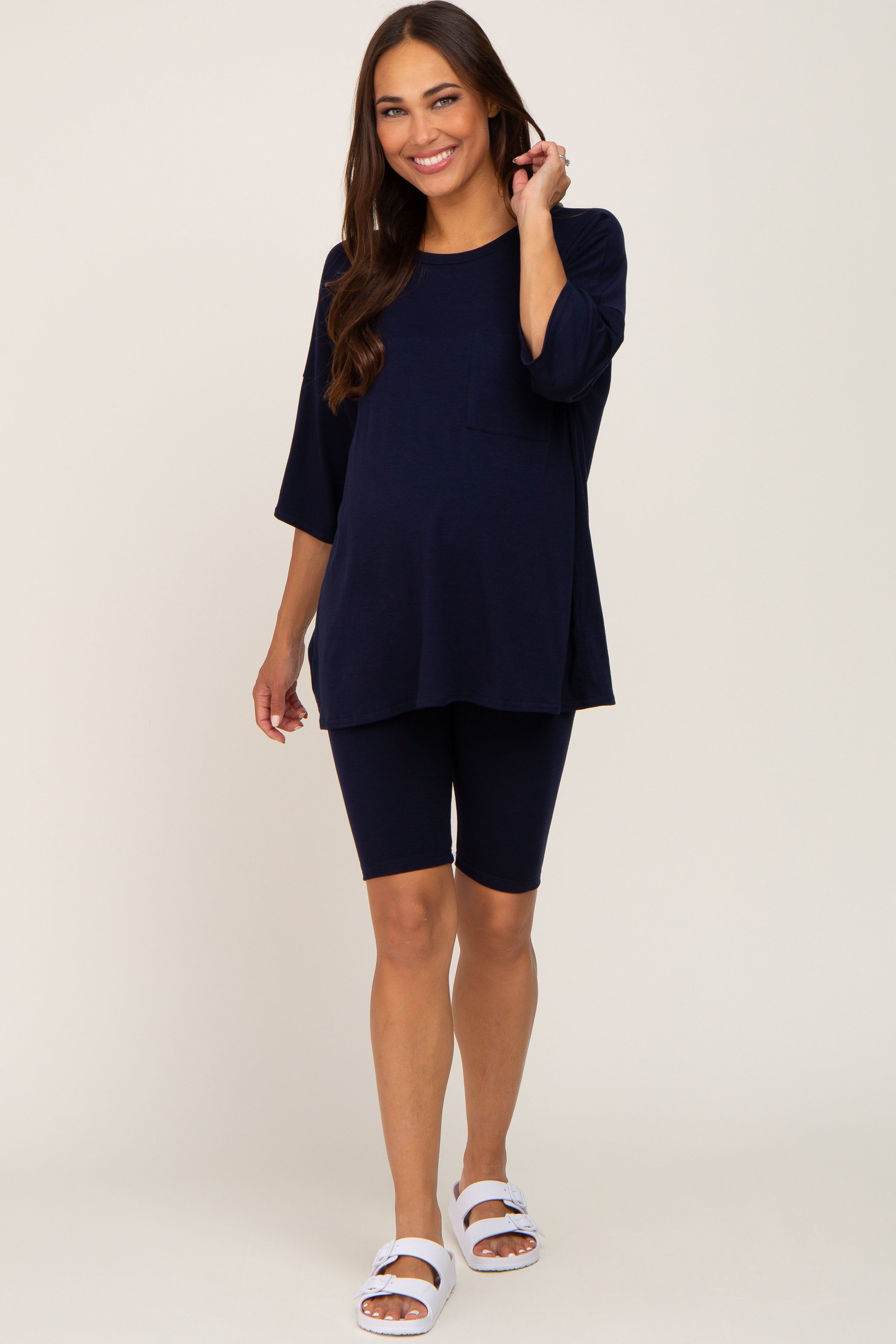 Navy Biker Short Maternity Sleep Set sold by Pinkblush product image thumbnail 4