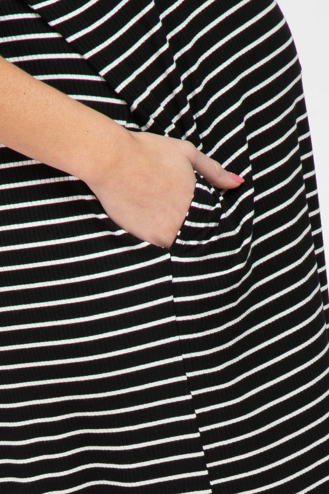 Black Striped Ribbed Curved Hem Maternity Midi Dress sold by Pinkblush product image thumbnail 4