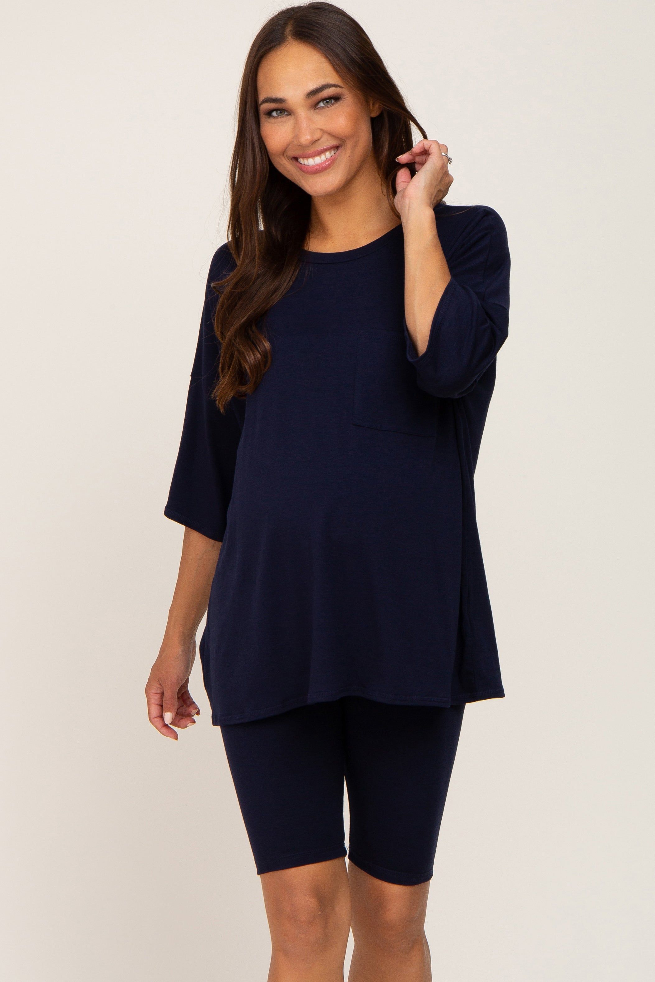 Navy Biker Short Maternity Sleep Set sold by Pinkblush