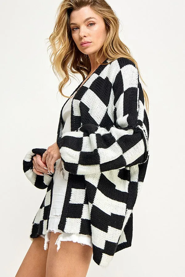 Black Checkered Print Oversized Cardigan sold by Pinkblush product image thumbnail 3