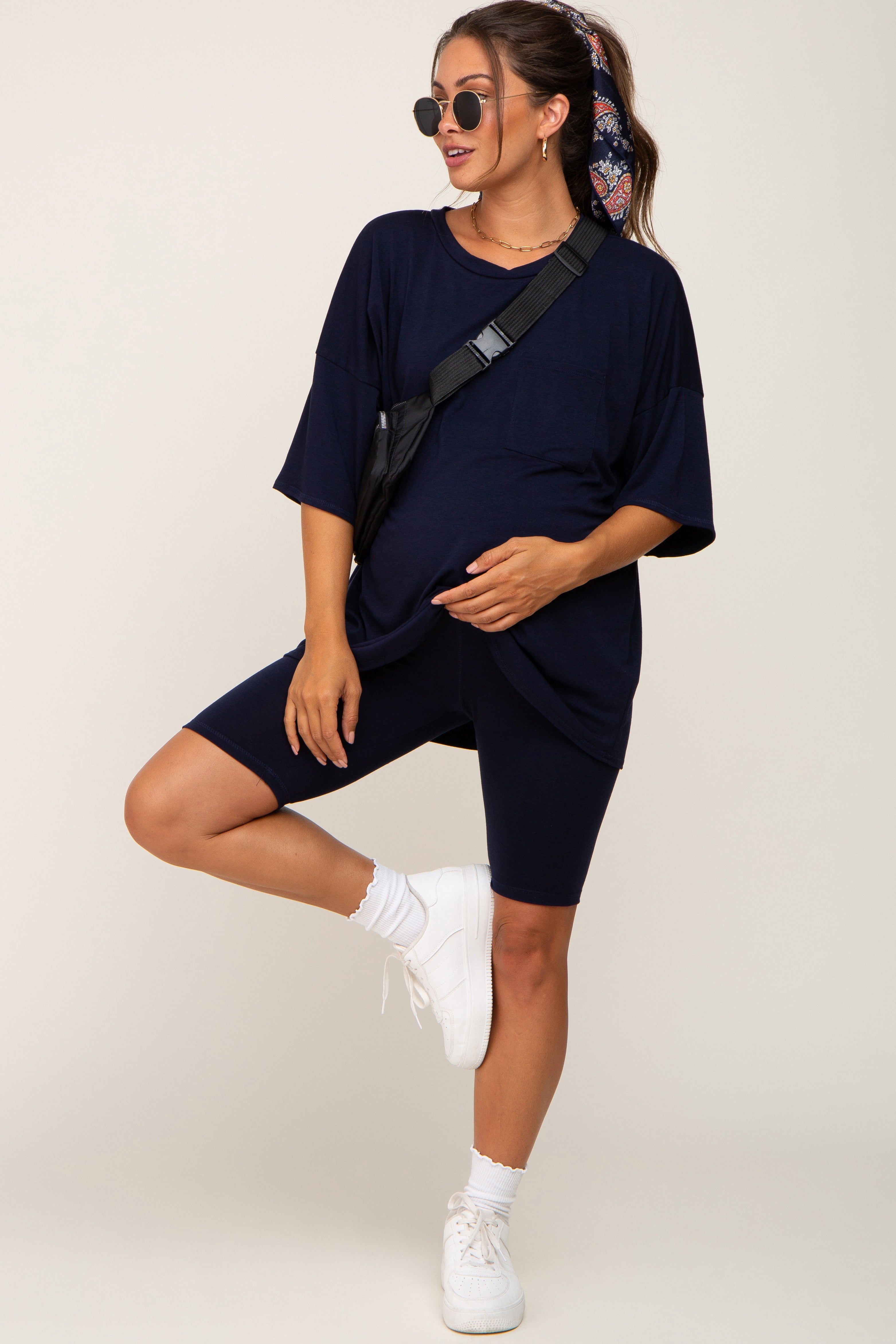 Navy Biker Short Maternity Sleep Set sold by Pinkblush product image thumbnail 5