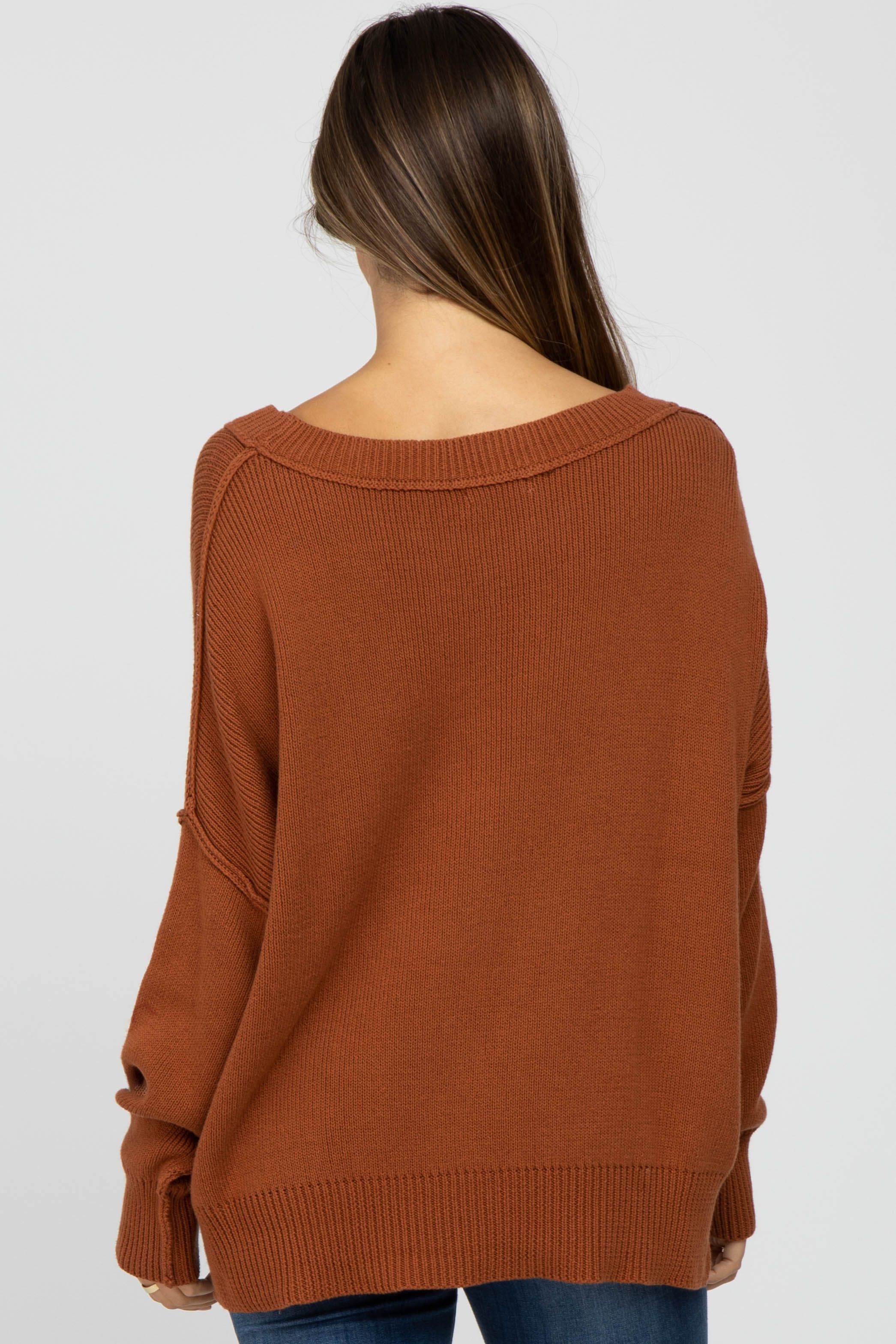 Camel Exposed Seam Side Slit Maternity Sweater sold by Pinkblush product image thumbnail 3