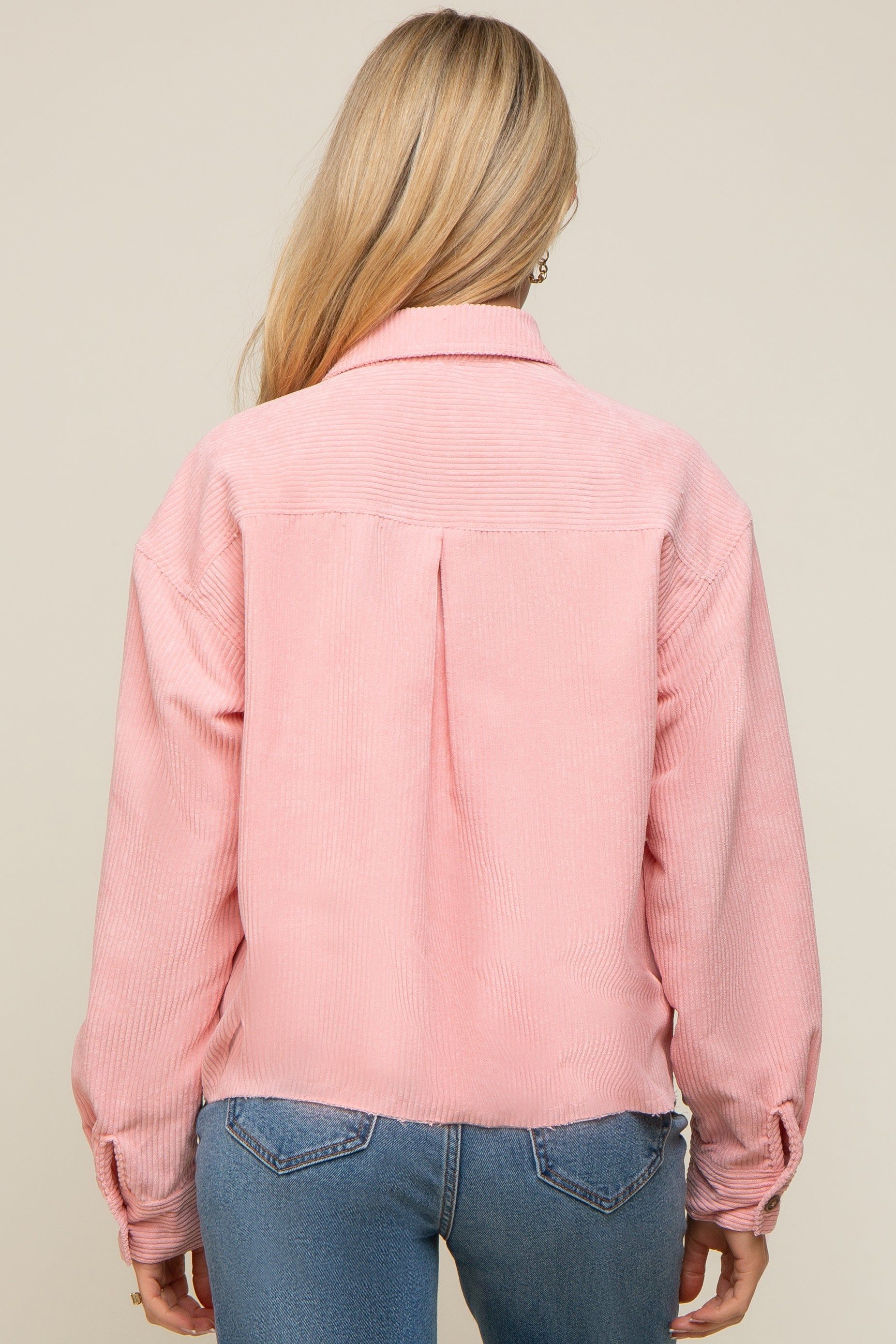 Light Pink Corduroy Raw Hem Maternity Shacket sold by Pinkblush product image thumbnail 3
