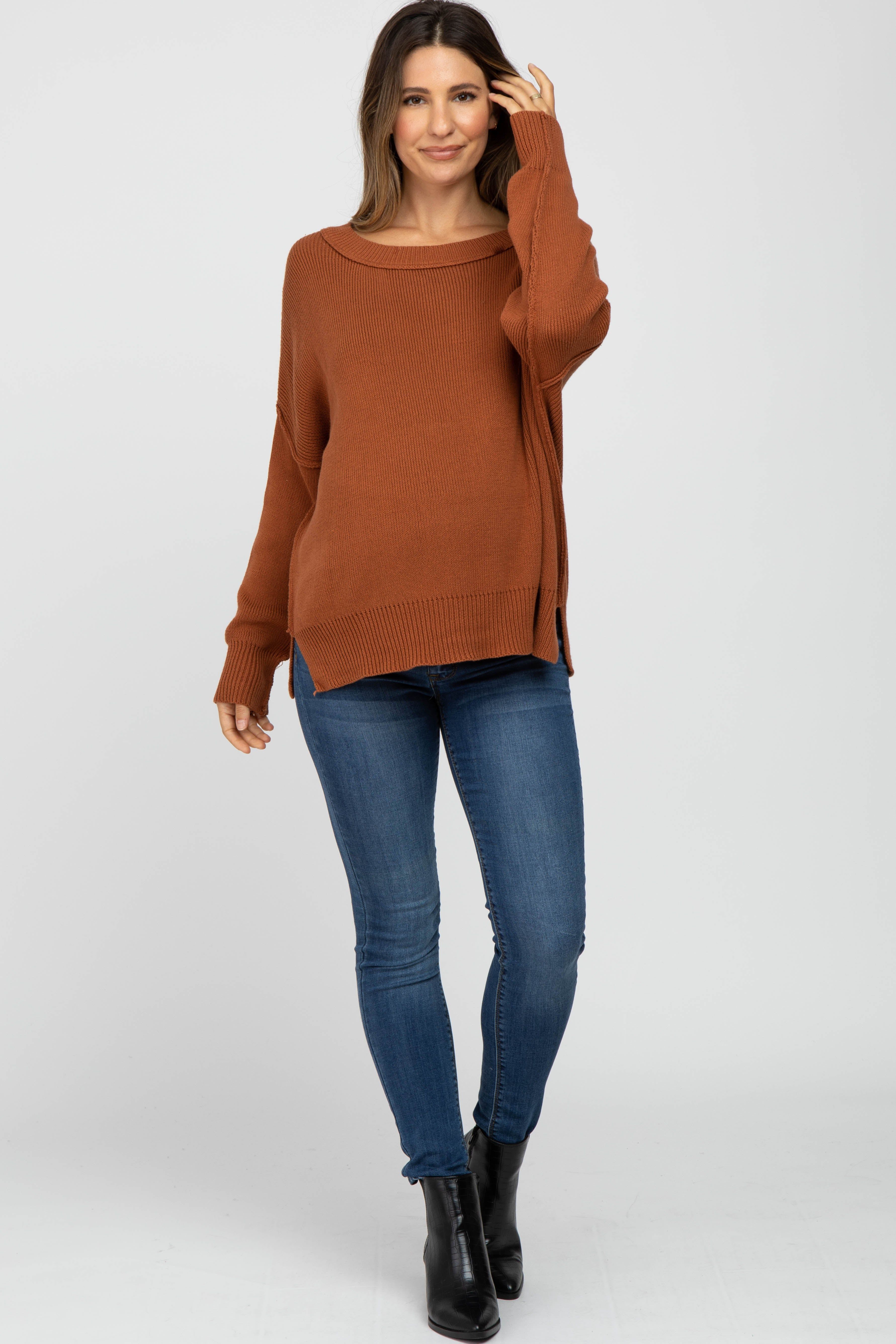 Camel Exposed Seam Side Slit Maternity Sweater sold by Pinkblush product image thumbnail 4