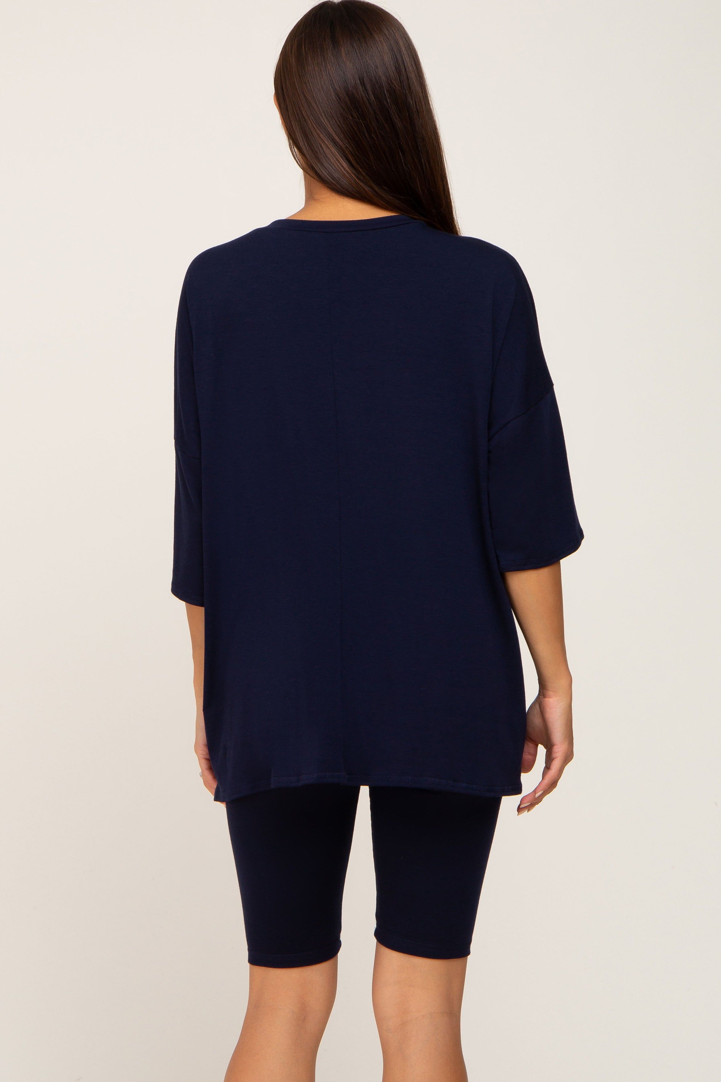 Navy Biker Short Maternity Sleep Set sold by Pinkblush product image thumbnail 3