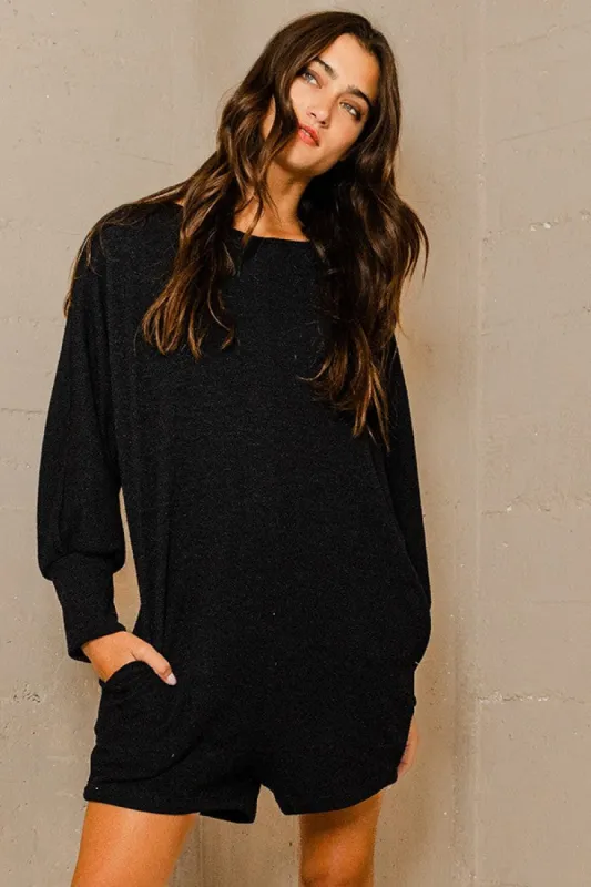 Black Dolman Sleeve Romper sold by Pinkblush