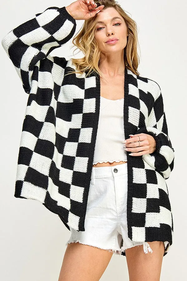 Black Checkered Print Oversized Cardigan sold by Pinkblush product image thumbnail 2