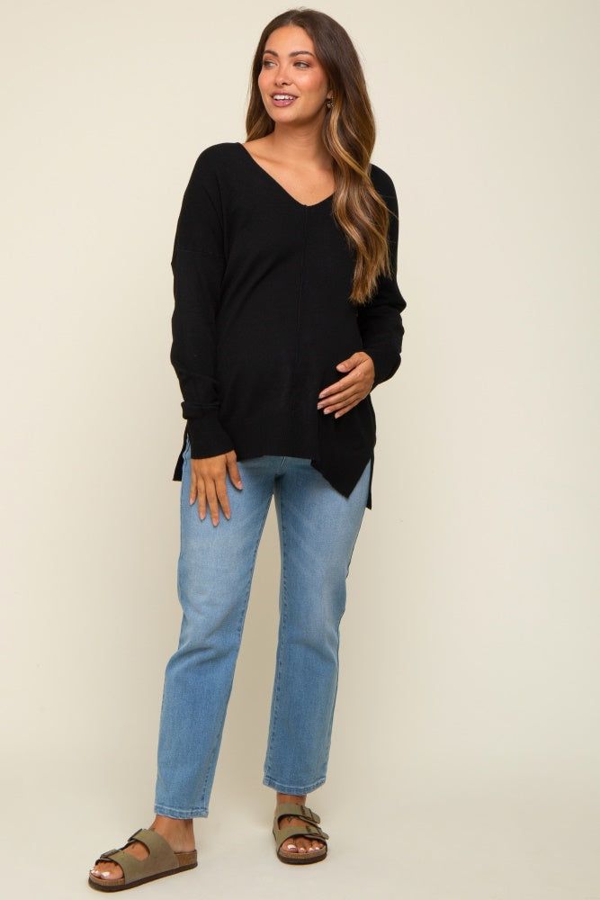 Black Long Sleeve Side Slit Maternity Sweater sold by Pinkblush product image thumbnail 4