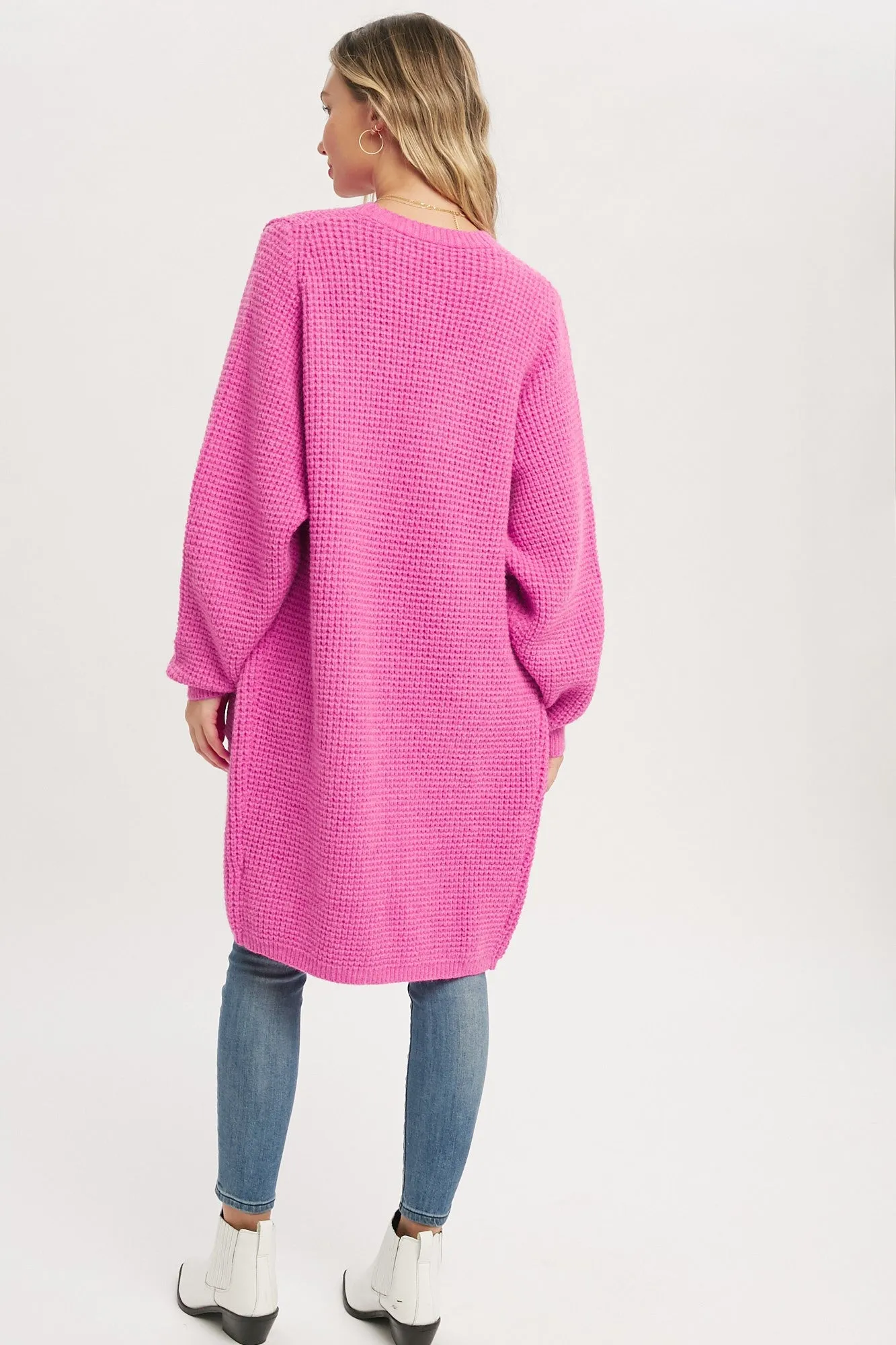 Fuchsia Chunky Waffle Knit Cardigan sold by Pinkblush product image thumbnail 4