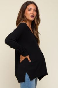 Black Long Sleeve Side Slit Maternity Sweater sold by Pinkblush