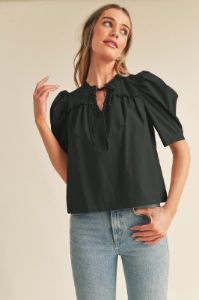 Black Ruffled Puff Sleeve Top sold by Pinkblush