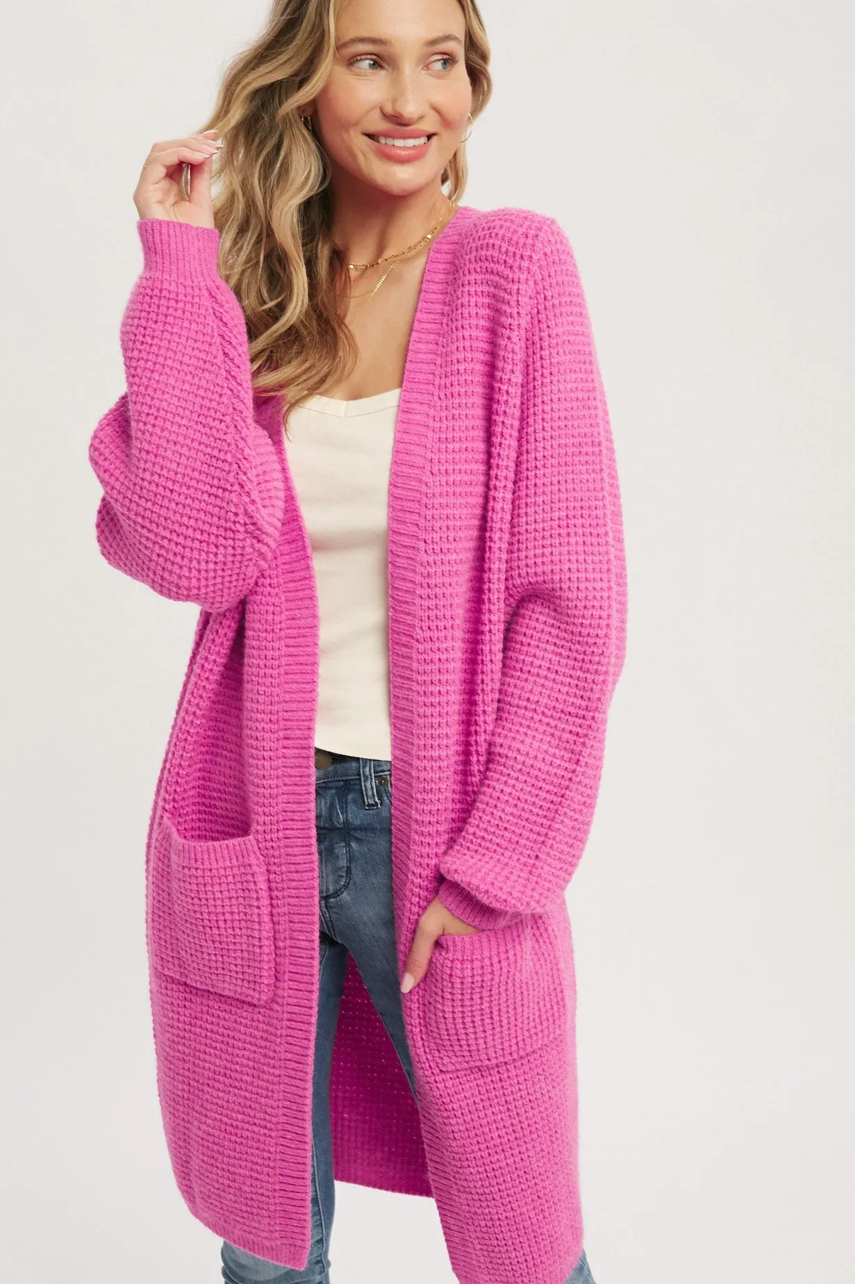 Fuchsia Chunky Waffle Knit Cardigan sold by Pinkblush product image thumbnail 2