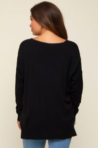 Black Long Sleeve Side Slit Maternity Sweater sold by Pinkblush