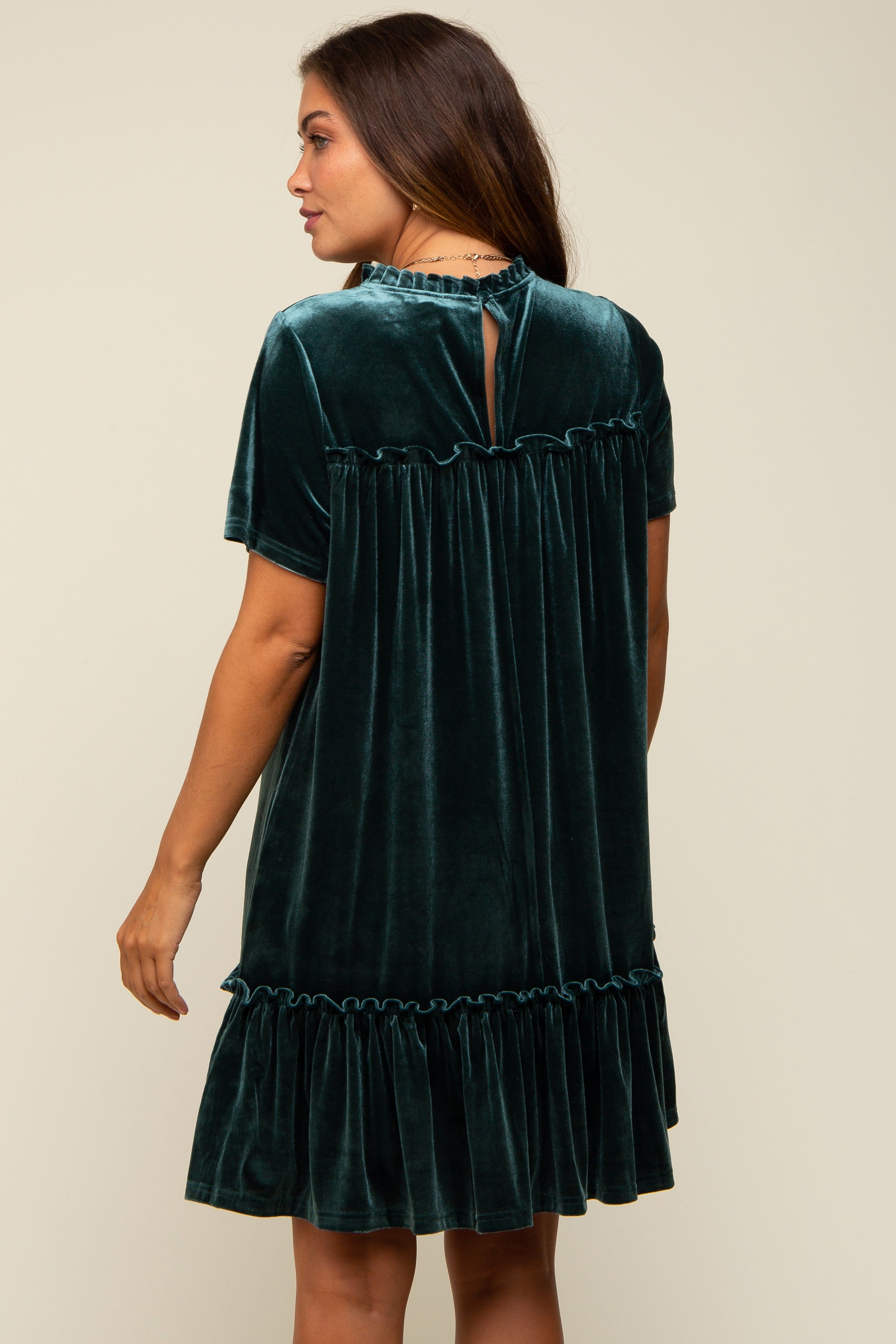 Dark Jade Ruffle Accent Velvet Maternity Dress sold by Pinkblush product image thumbnail 4
