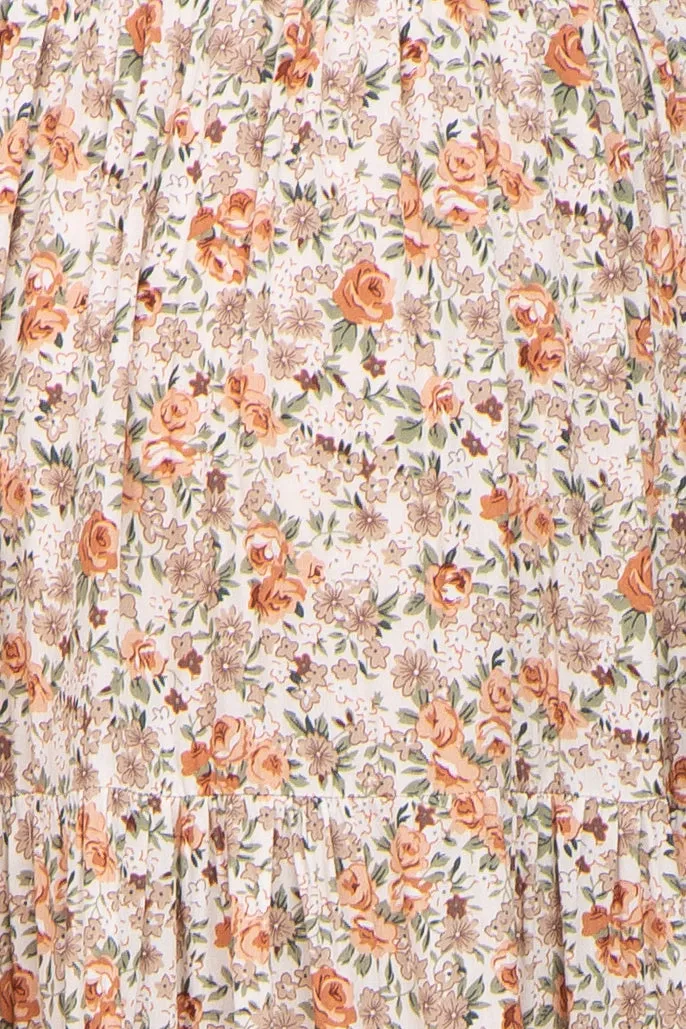 Taupe Floral Smocked Tiered Maternity Midi Dress sold by Pinkblush product image thumbnail 4