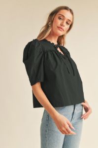 Black Ruffled Puff Sleeve Top sold by Pinkblush