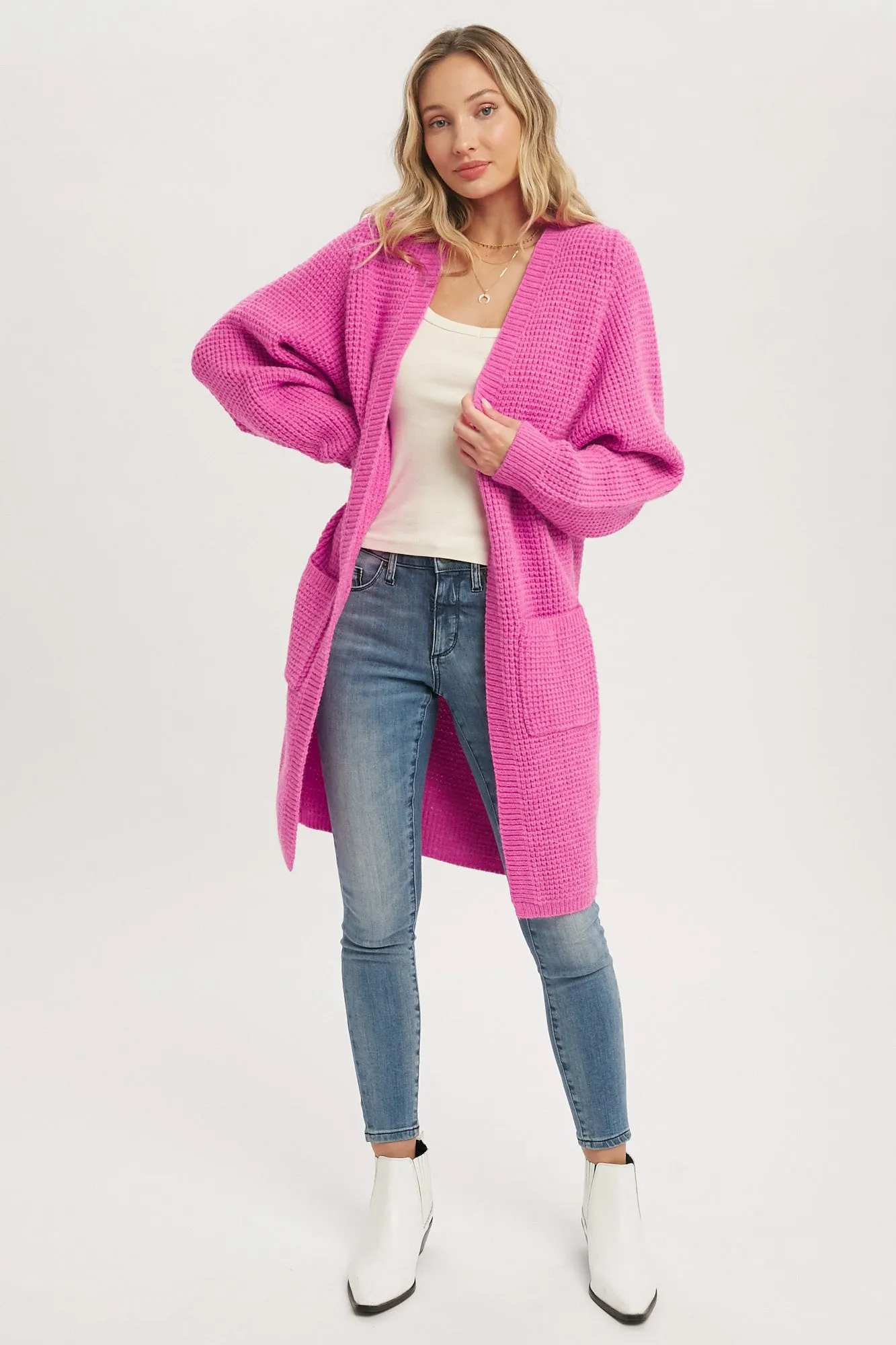 Fuchsia Chunky Waffle Knit Cardigan sold by Pinkblush product image thumbnail 3