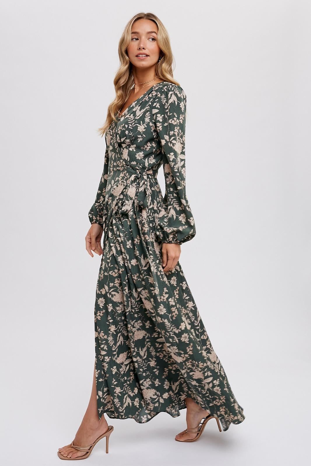 Forest Green Floral Wrap Maxi Dress sold by Pinkblush product image thumbnail 2