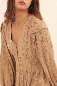 Sand Paisley Bandana Print Ruffled Maxi Dress sold by Pinkblush