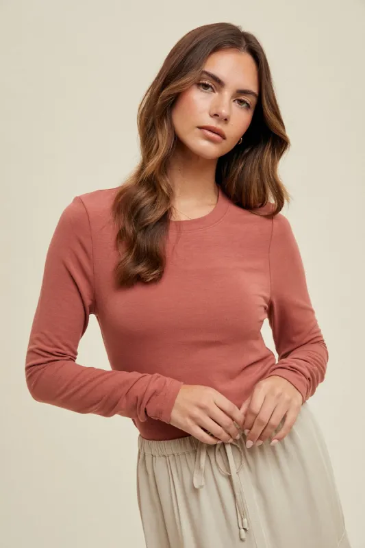 Rust Basic Fitted Long Sleeve Top sold by Pinkblush