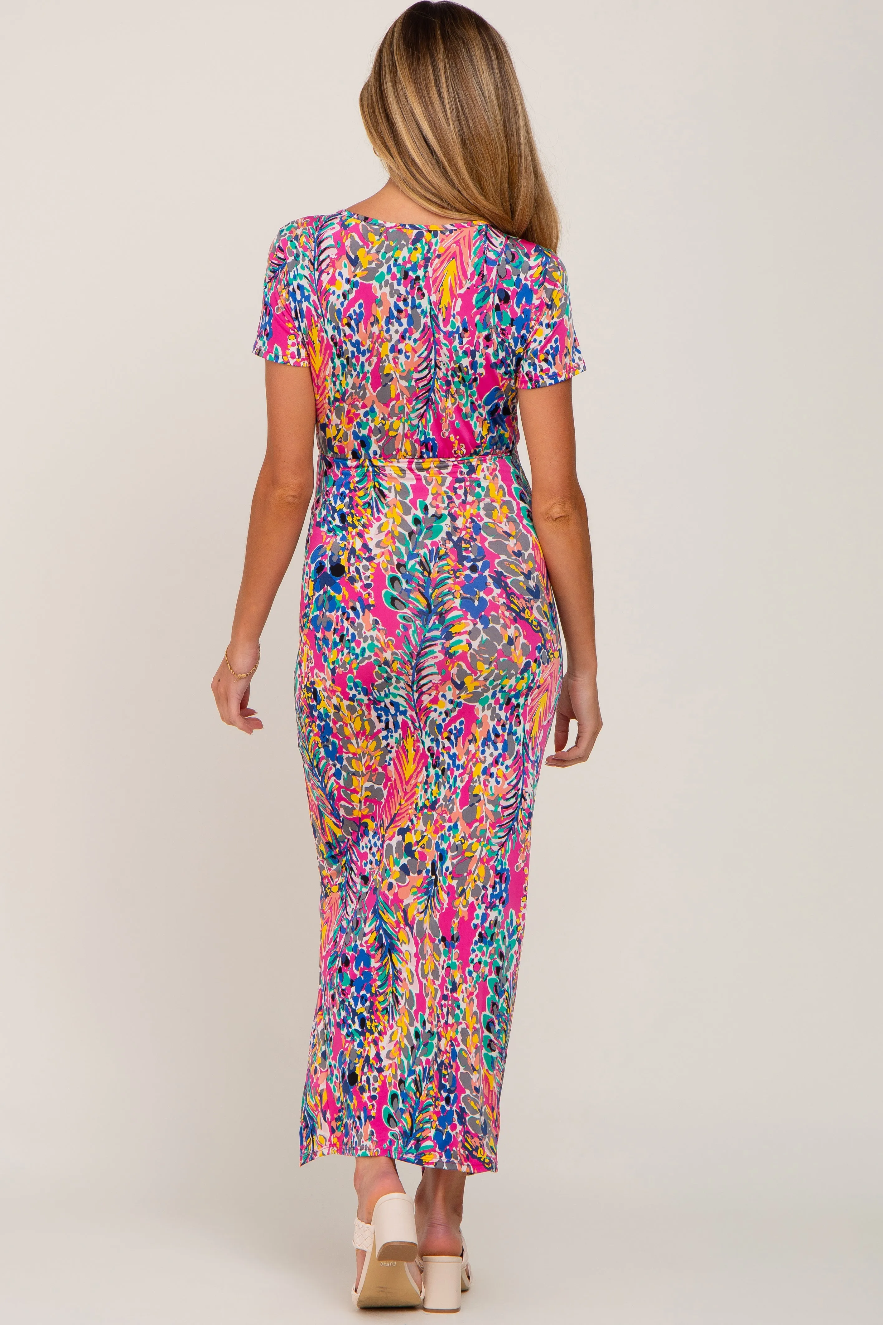 Fuchsia Multi-Color Floral Side Slit Maternity Maxi Dress sold by Pinkblush product image thumbnail 3