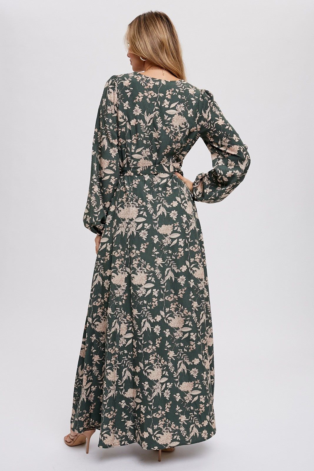 Forest Green Floral Wrap Maxi Dress sold by Pinkblush product image thumbnail 3