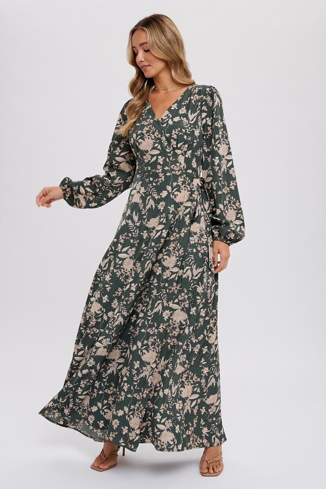 Forest Green Floral Wrap Maxi Dress sold by Pinkblush