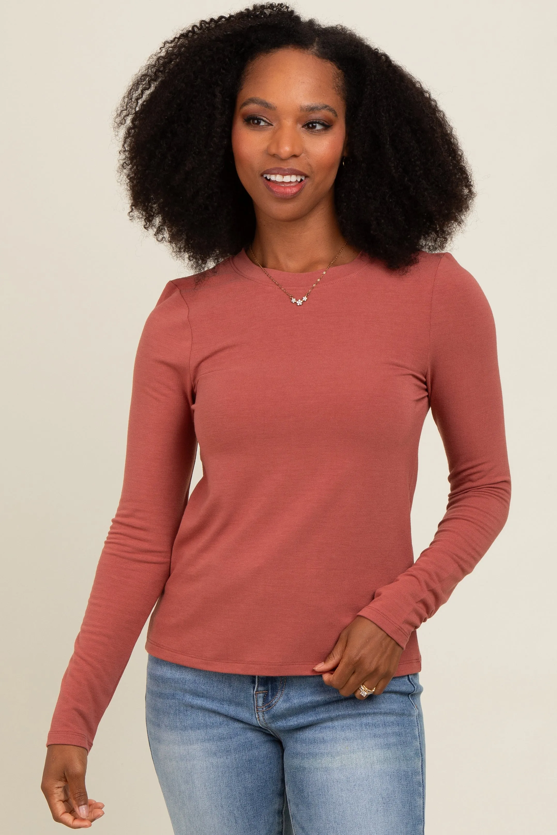 Rust Basic Fitted Long Sleeve Top sold by Pinkblush product image thumbnail 5