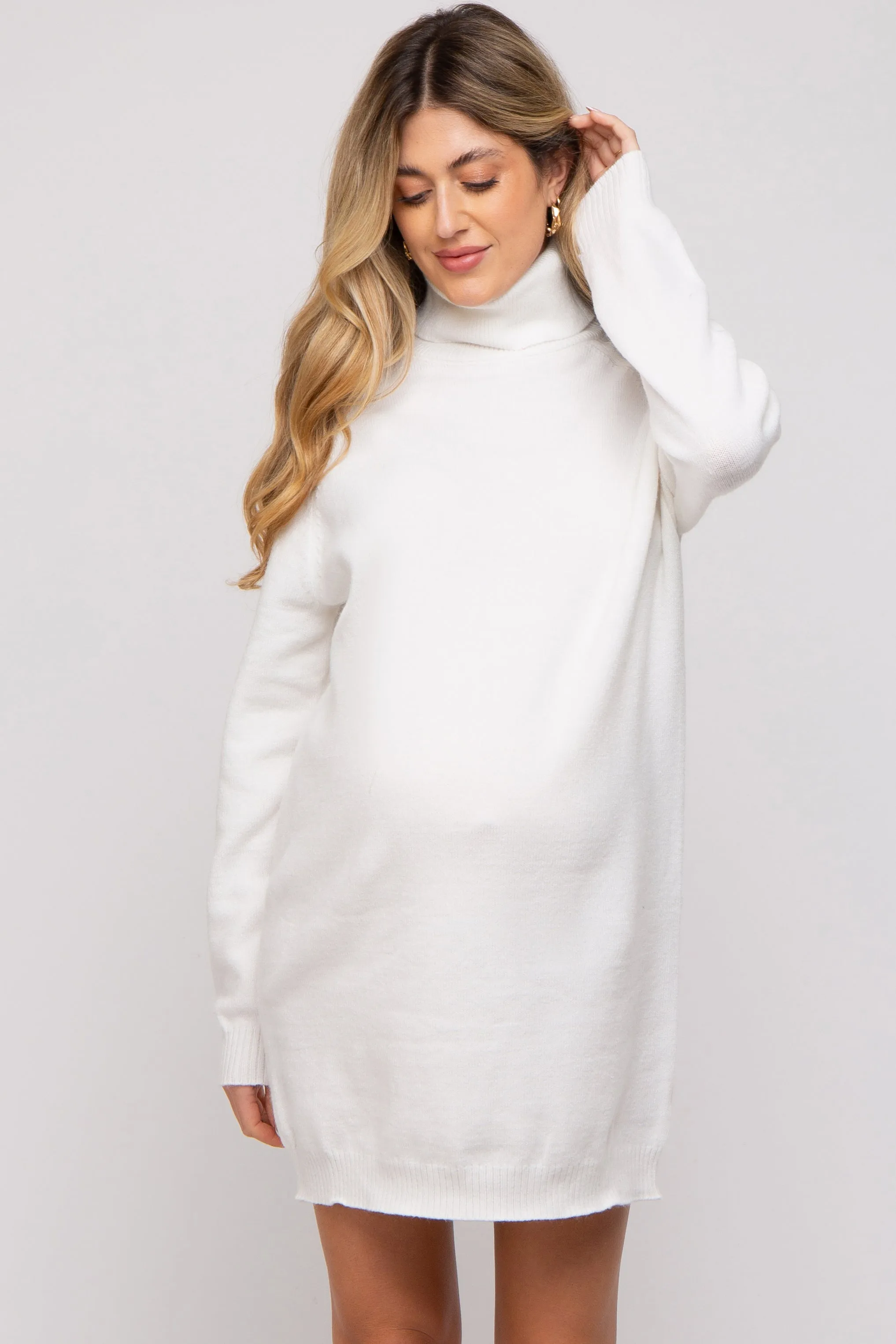 Cream Knit Long Sleeve Turtleneck Maternity Sweater Dress sold by Pinkblush product image thumbnail 2