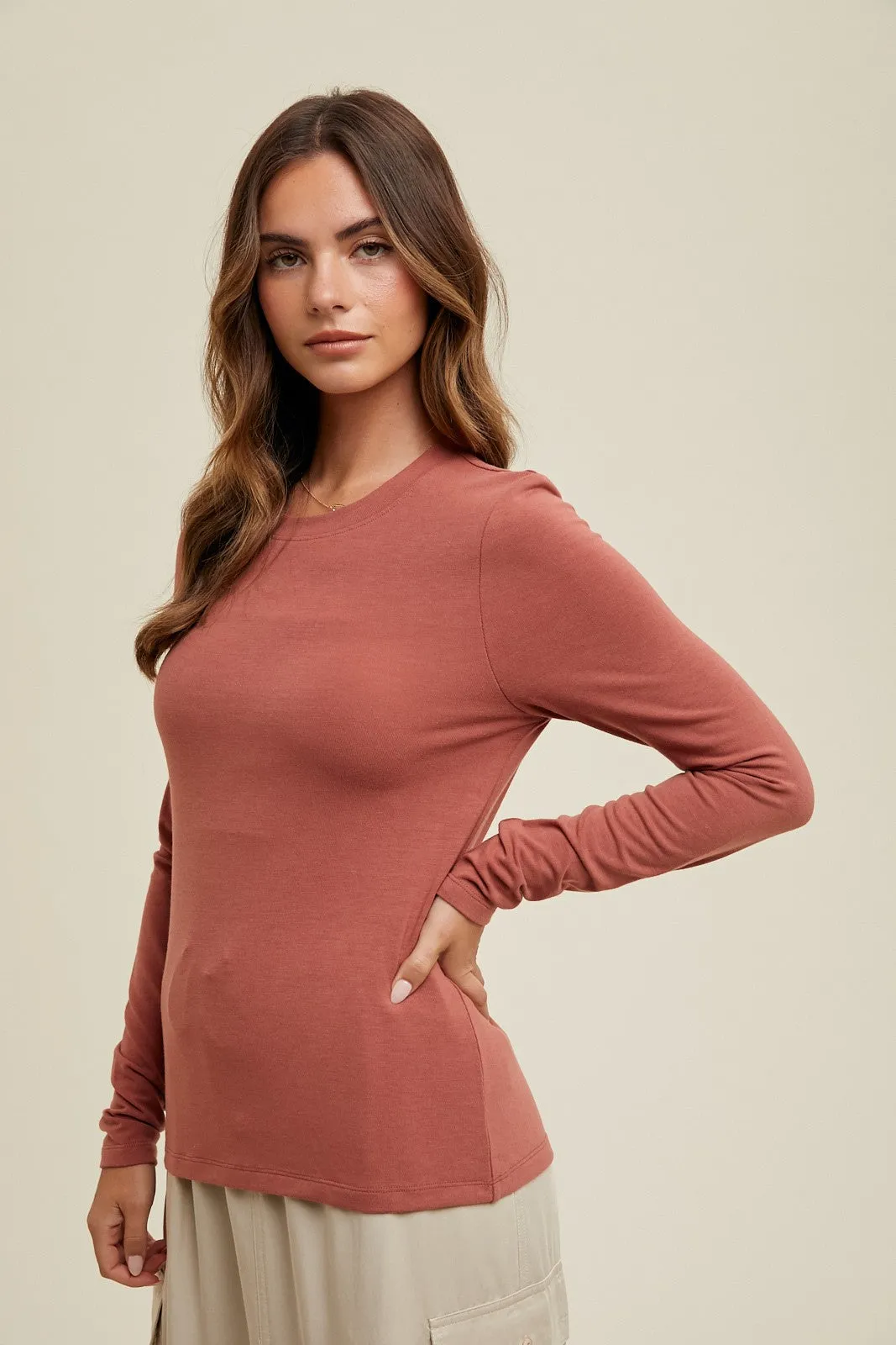 Rust Basic Fitted Long Sleeve Top sold by Pinkblush product image thumbnail 2