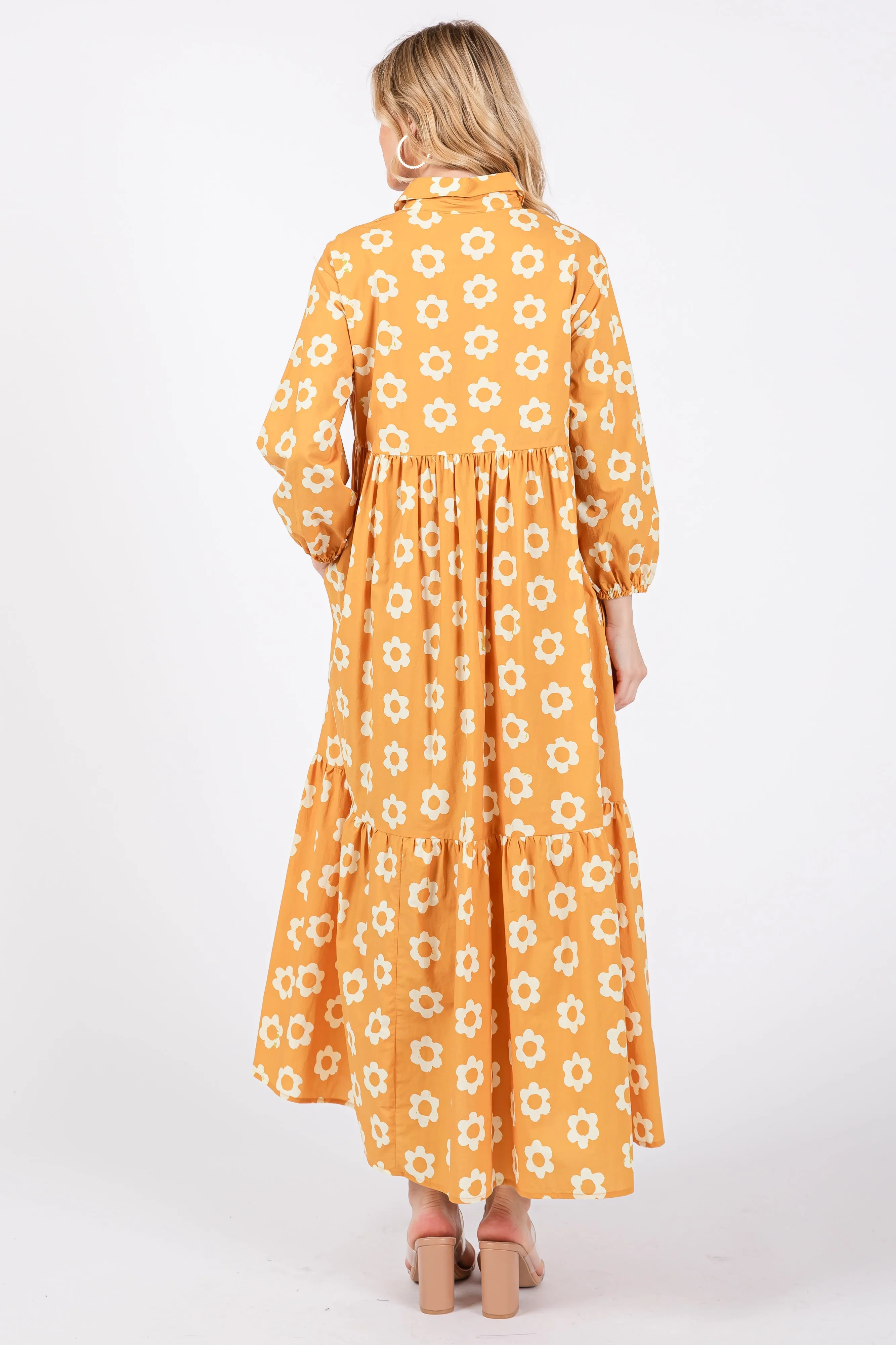 Yellow Floral 3/4 Sleeve Collared Maxi Dress sold by Pinkblush product image thumbnail 3