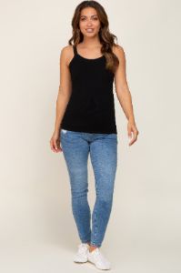 Black Ribbed Maternity Tank Top sold by Pinkblush